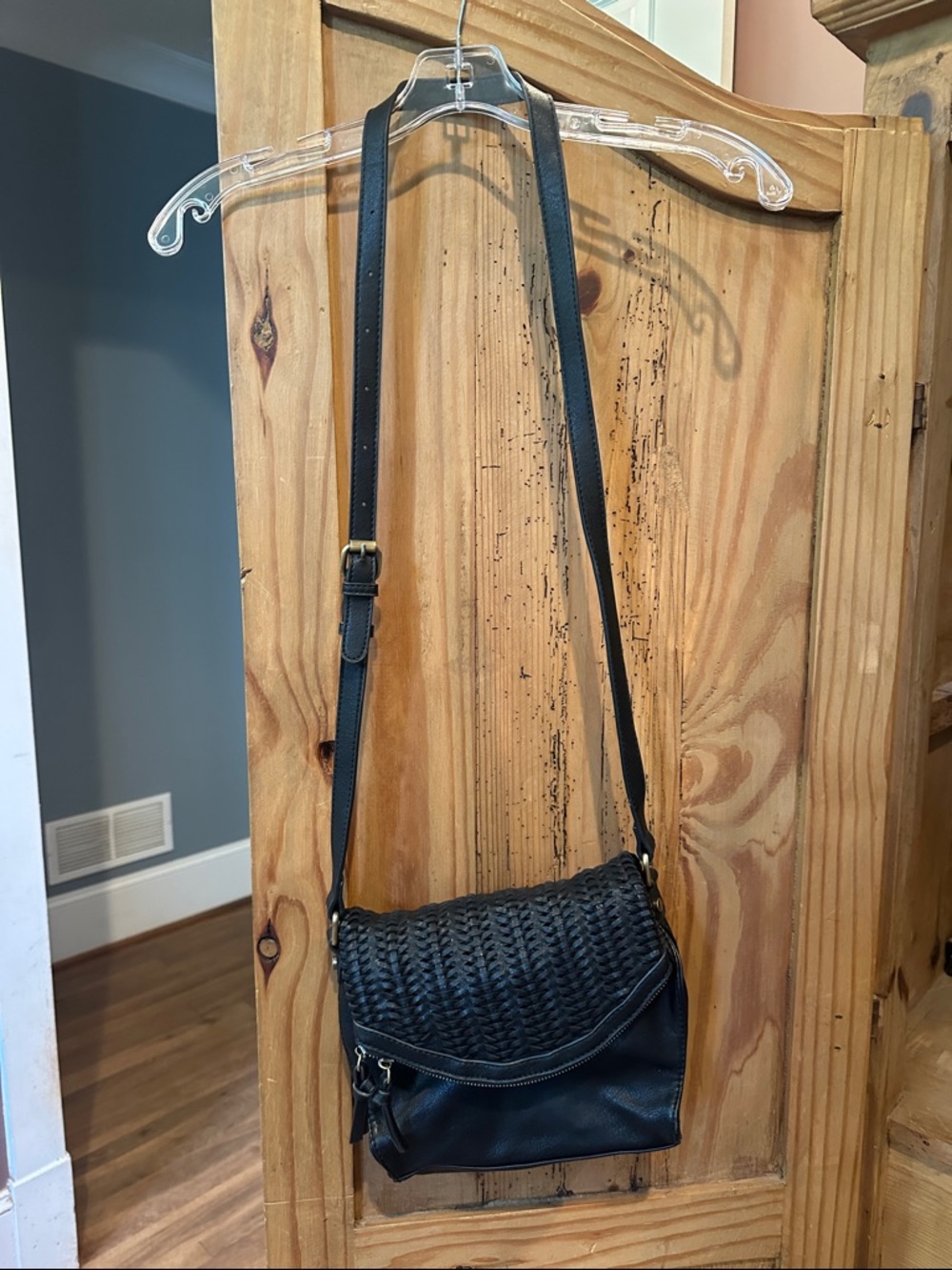Black Woven Crossbody Bag with Adjustable Strap